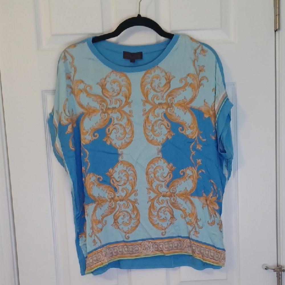 Hale Bob Blue and Gold Tunic Top
